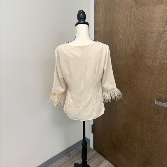 Elegant Cream Feather-Trimmed Ann Taylor Women's Top - Picture 4 of 6